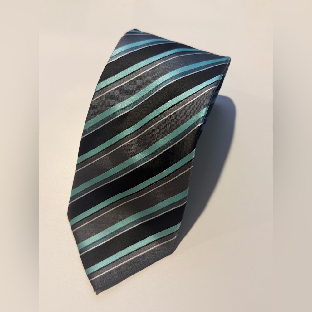 Giorgio Brutini Black and Teal Striped Tie